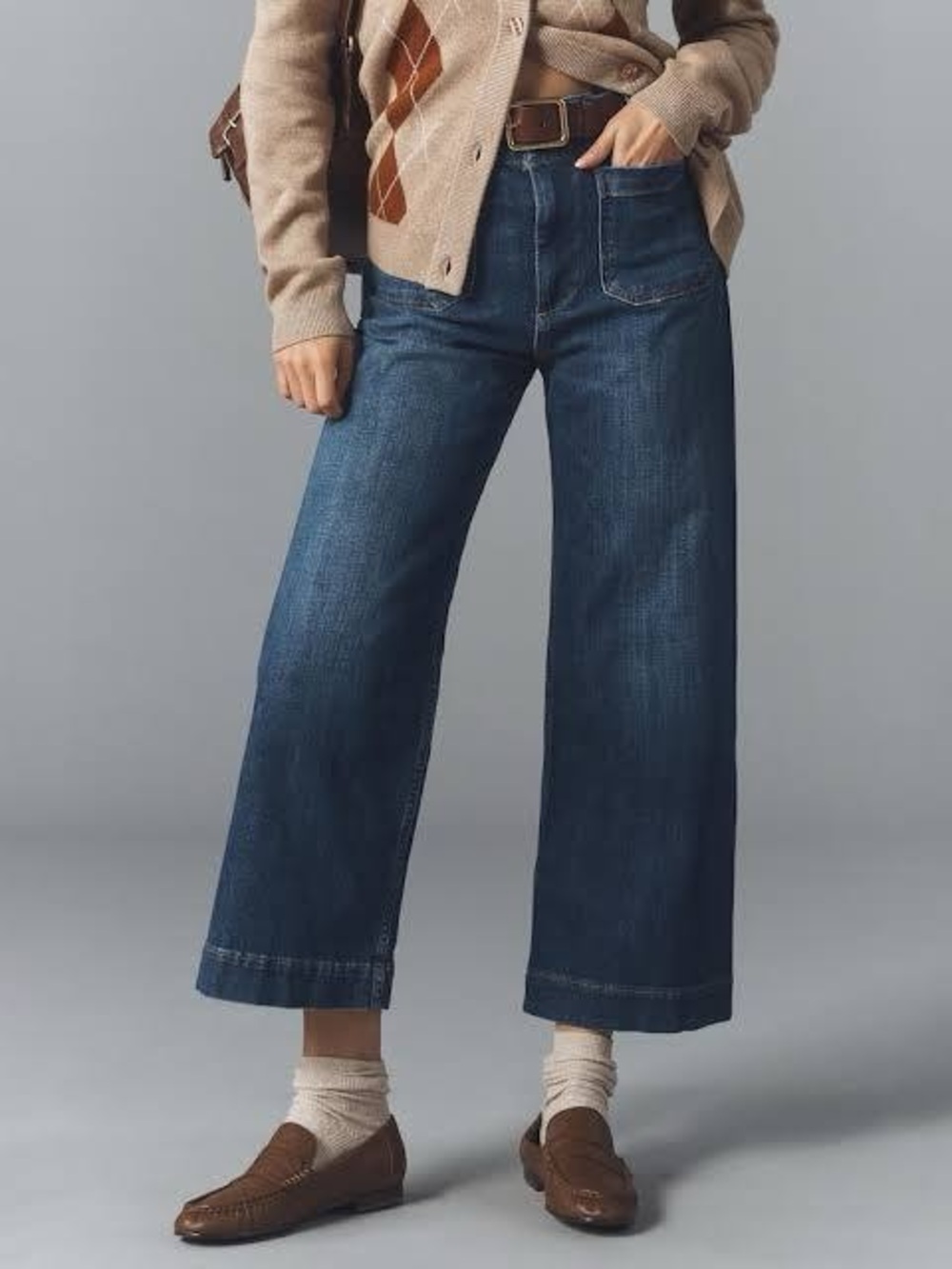 Anthropologie Maeve The Colette Cropped Wide Leg Patch Pocket Jeans Blue 25x26